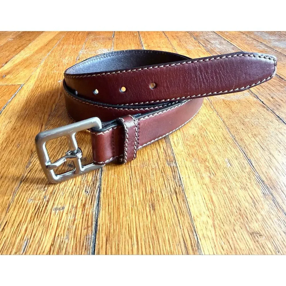 Distressed Brown Leather Belt w/Stitch Accent Mens sz L.